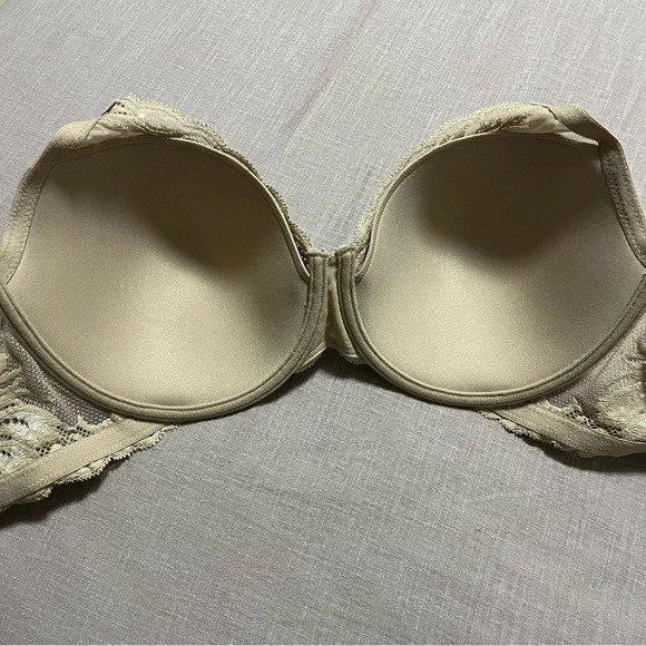 Natori 34DDD Feathers Underwire Lined Lace Trim Bra Nude Beige glow - Picture 3 of 7